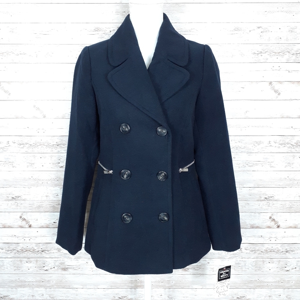 Maralyn & Me Pea Coat S Navy Zipper Pockets T